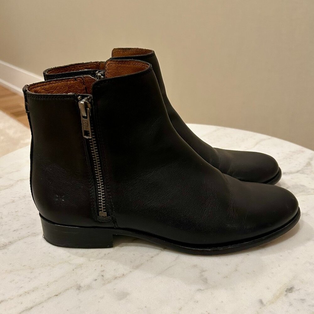 Frye Flat Ankle Boots in Black Leather